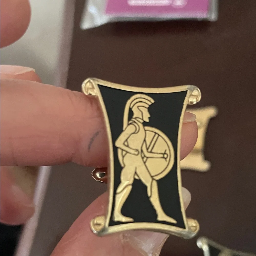 SWANK Gold and Black Warrior Cufflinks and Tie Clip Set